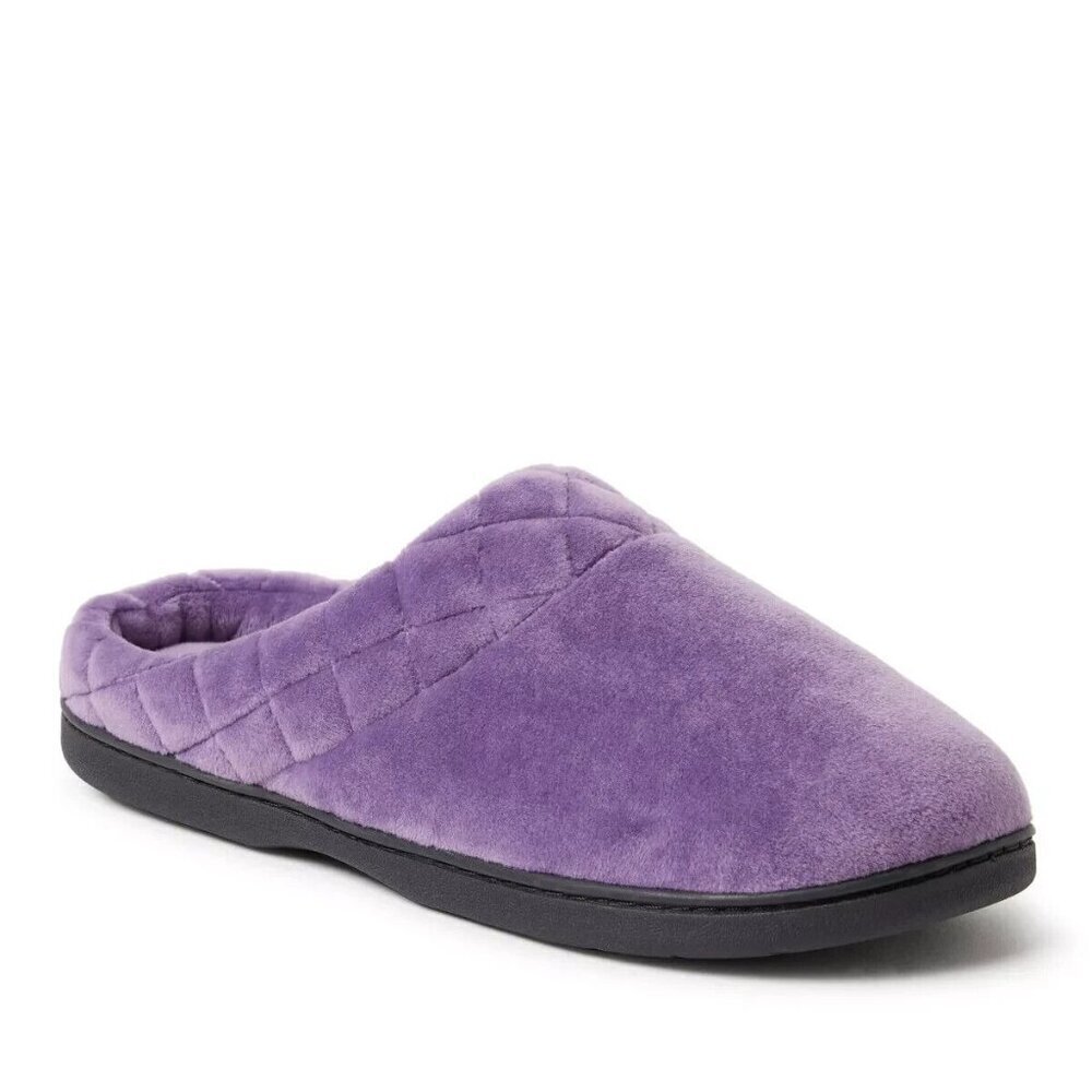 Dearfoams Darcy Quilted Cuff Velour‎ Clog House Slipper Smokey Purple NEW S 5-6